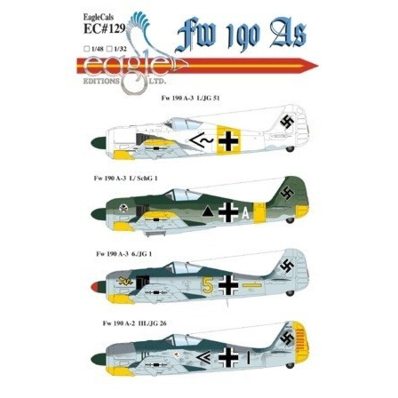 Décal Focke Wulf Fw 190A (4) Focke Wulf Fw 190A-2 Black Chevron III/JG 26 Hptm Pips Priller Focke Wulf Fw 190A-3 Black Chevron I