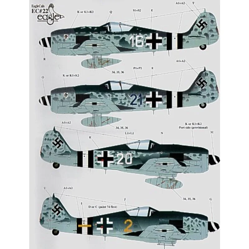 Décal Focke Wulf Fw 190A-8/RS II./JG4 (Sturm). (4) White 16 Ofhr Franz Schaar 5/JG4 Sept 44 Blue 21 Maj Gerhard Schroeder II/JG4