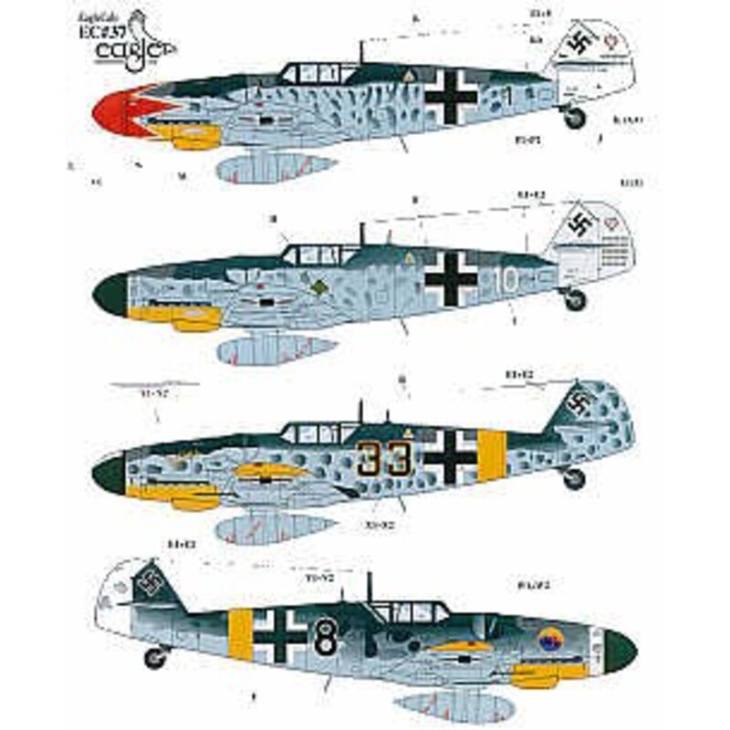 Décal Messerschmitt Bf 109G-6 (4) JG50 Green 1 Hermann Graf White 10 Alfred Grislawski 1.JG50 Black 33 Black 8 both L./JG 302