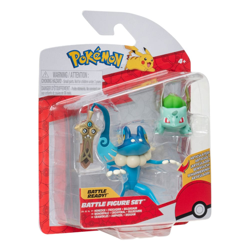 Jazwares Pokémon pack 3 figurines Battle Figure Set Monorpale, Bulbizarre 4, Croâporal 5 cm