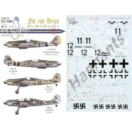 Décal Focke Wulf Fw 190D-9 (4) Black 1 14/JG26 RLM 76/82/83 Black 11 JG4 RLM 75/76/83 Blue 12 II/JG6 RLM 76/82/83 White 11 13/JG