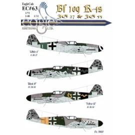 Décal Messerschmitt Bf 109K-4 (4) White 6 9./JG27 green defence band Black 15 IV./JG53 black defence band Yellow 13 15./JG53 bla