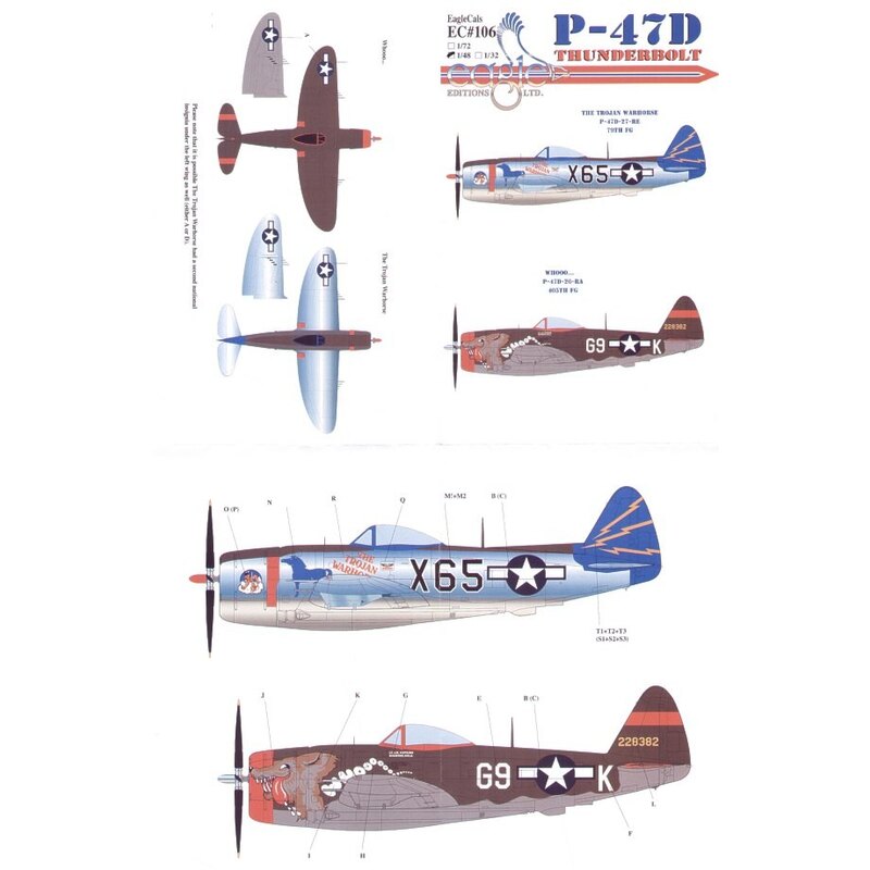 Décal Republic P-47D Thunderbolt Pt 3 (2) X65 79th FG `The Trojan Warhorse' 12th Air Force 42-28382 G9-A 509thFS/405th FG Lt Jam