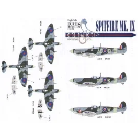 Décal Supermarine Spitfire Mk.IX (3) BS152 AE-W 402 Sqn RCAF S/L L.M.Cameron MK826 GC-K 412 Sqn RCAF W/C George Keefer EN398 AE-