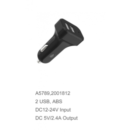 Chargeur Voiture 2 ports USB 2,4A - A5789 -Noir- (VRAC)