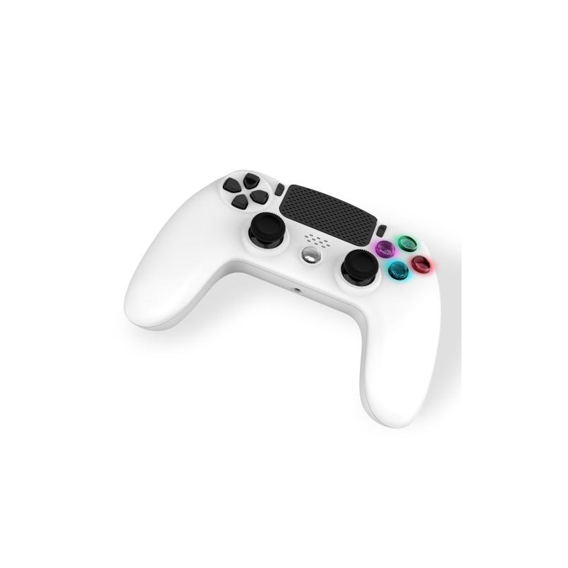 Freaks and Geeks Manette Sans Fil Blanche pour PS4 Avec Prise Jack pour casque et boutons lumineux