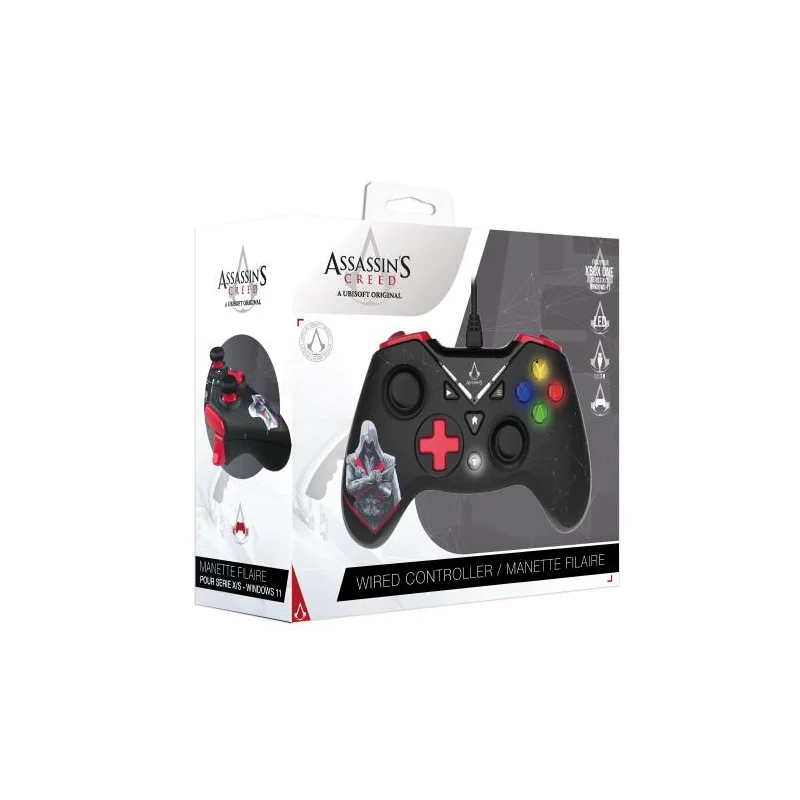 Assassin's Creed - Manette Filaire USB pour PC avec Câble 3M - Noire et Rouge