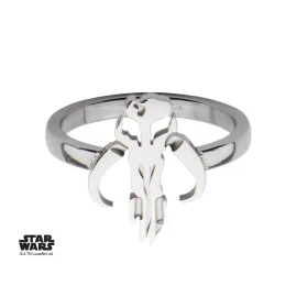 STAR WARS - Women's Stainless Steel Mandalorian Sym Cut Ring - Size 7