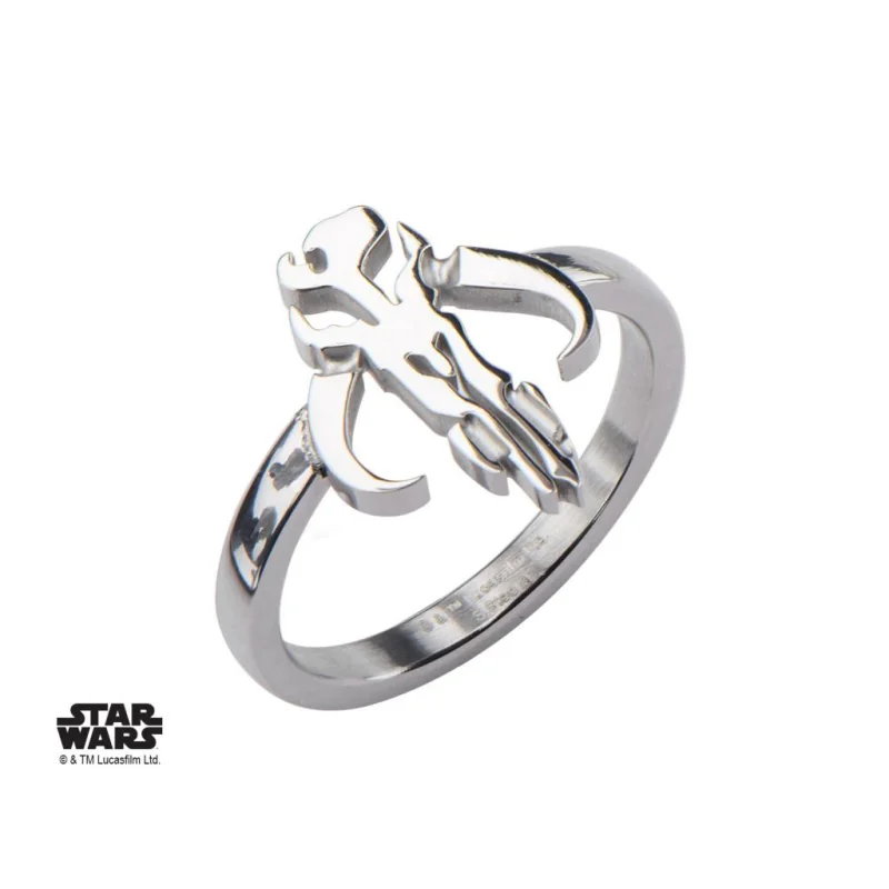 STAR WARS - Women's Stainless Steel Mandalorian Sym Cut Ring - Size 7