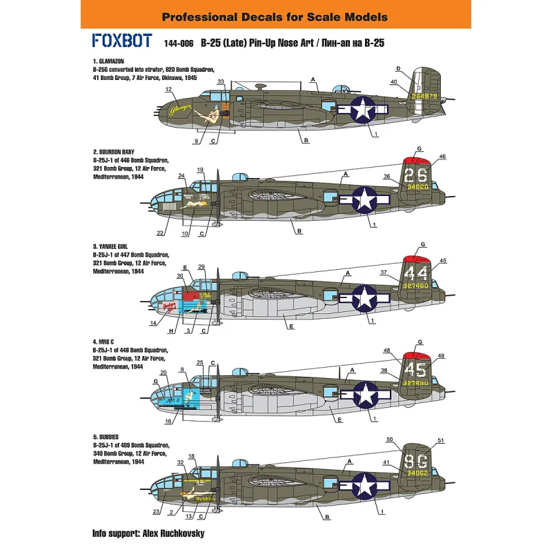 North-American B-25G/B-25J/B-25H Mitchell (Late) 'Pin-Up Nose Art and Stencils' Academy, Minicraft Model, Revell kits NEW