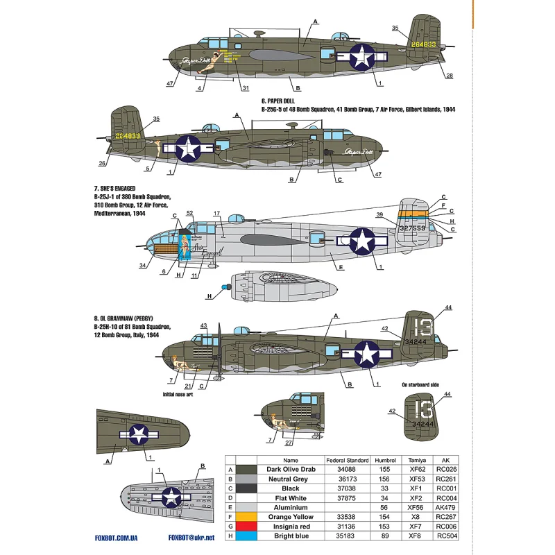 North-American B-25G/B-25J/B-25H Mitchell (Late) 'Pin-Up Nose Art and Stencils' Academy, Minicraft Model, Revell kits NEW