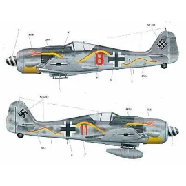 Décal Focke Wulf Fw 190A (2) Red 8 or Red 11 JG.10 Schlangenschwarm with red and yellow snake along fuselage RLM 74/75/76