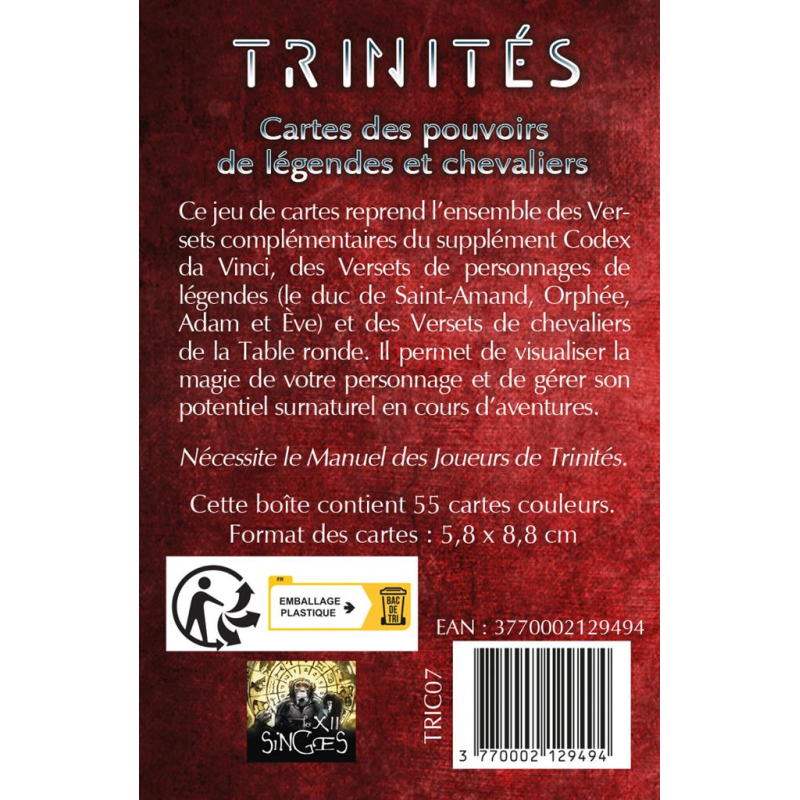 Jeu de rôle Trinités : Cartes Pouvoirs légendes et chevaliers