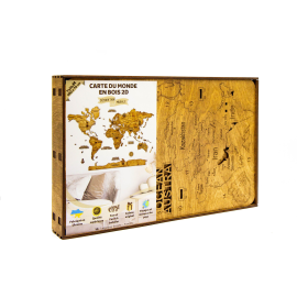 CARTE DU MONDE EN BOIS 2D foncée M