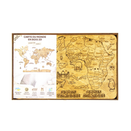 CARTE DU MONDE EN BOIS 2D foncée L