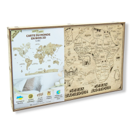 CARTE DU MONDE EN BOIS 2D claire S