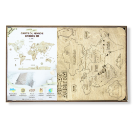 CARTE DU MONDE EN BOIS 2D Claire L