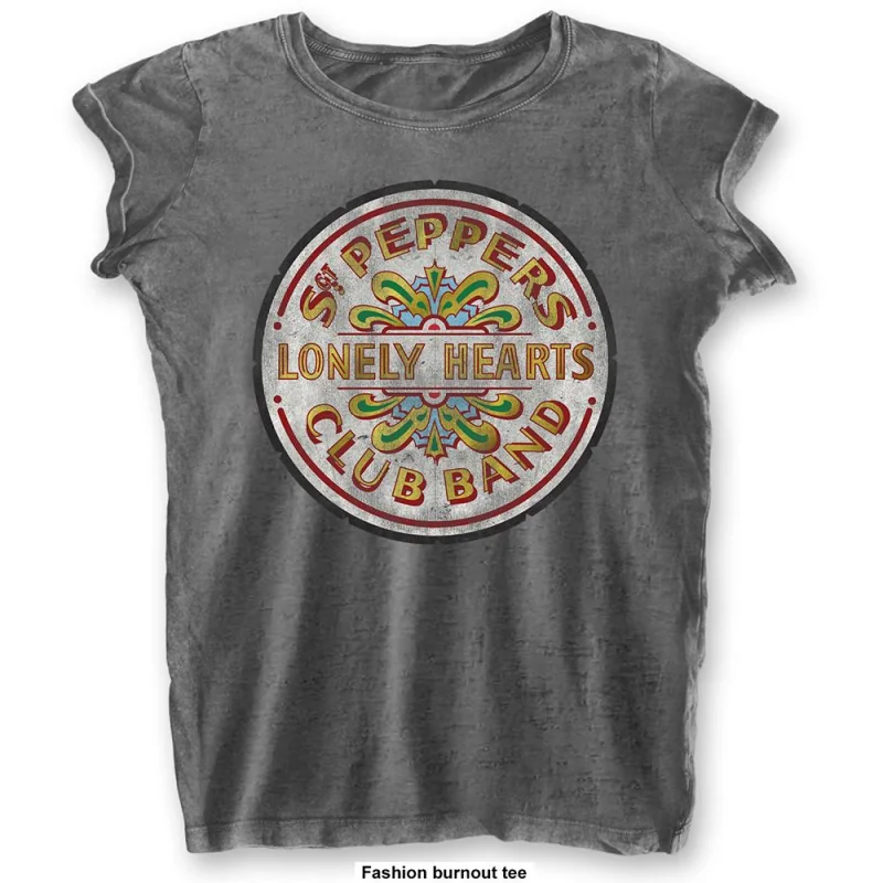 THE BEATLES - T-Shirt BurnOut Col - Sgt Pepper Drum - Woman