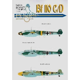 Décal Messerschmitt Bf 110C/D Pt 1 (3) S9+AN 5/ZG 1 wasp on nose 3U+AA Stab./ZG26 both RLM 74/75/76 3U+FP 6./ZG26 RLM 02/70/65 y