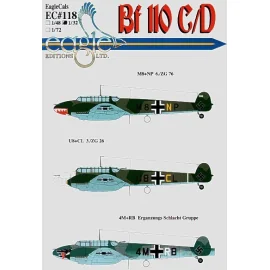 Décal Messerschmitt Bf 110C/D Pt 2 (3) U8+CL 3./ZG26 with shark mouth M8+NP 6./ZG76 white nose both RLM 02/70/65 4M+RB Erganzung