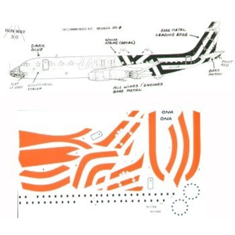 Décal Douglas DC-8 Bicentenial scheme with cross