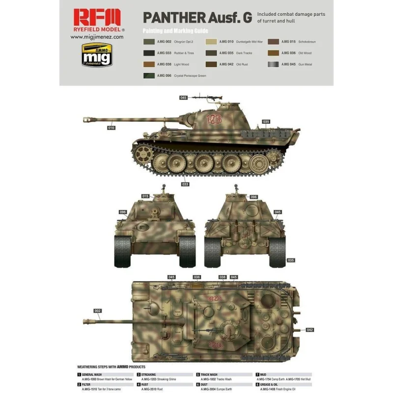 Pz.Kpfw.V Ausf.G Panther avec intérieur complet et parties découpées