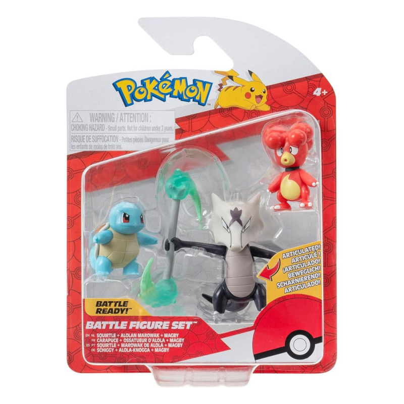 Pokémon pack 3 figurines Battle Figure Set Magby, Carapuce 4, Alolan Ossatueur 5 cm