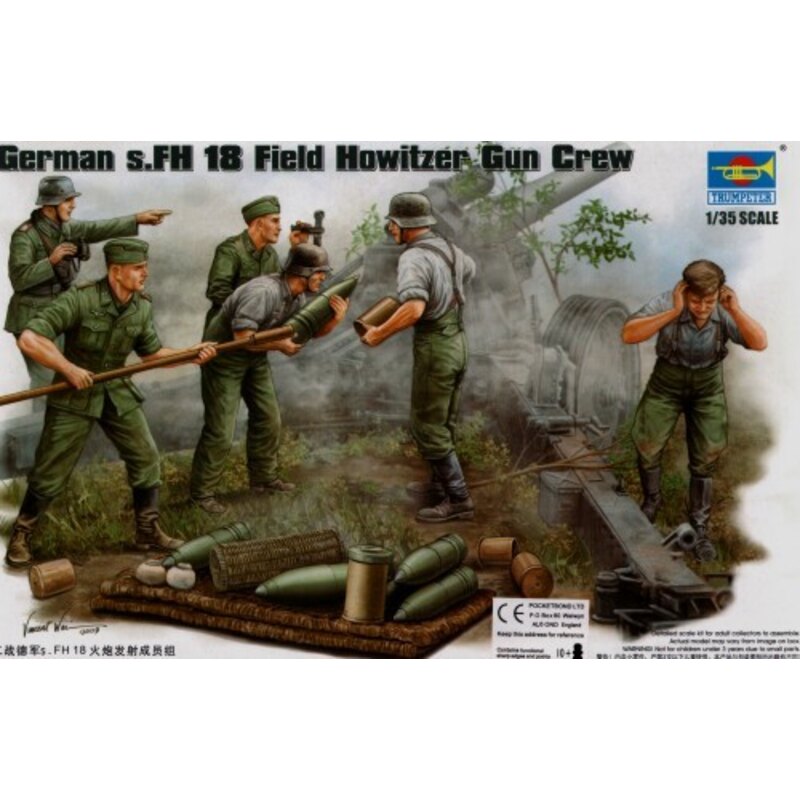  Servants d'obusier de campagne s.FH allemand 2ème GM; peloton d'approvisionnement en munition (4 figurines) et munitions