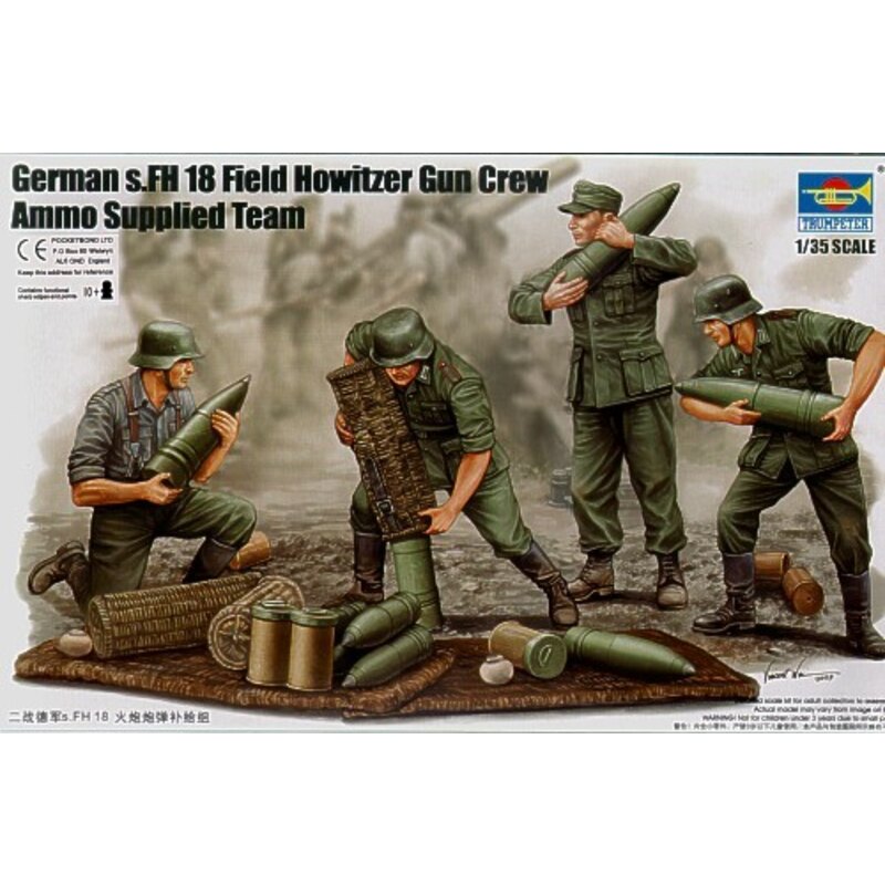 Figurines historiques Servants d'obusier de campagne s.FH allemand 2ème GM; peloton d'approvisionnement en munition (4 figurines