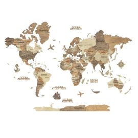 CARTE DU MONDE EN BOIS 3D sur panneau M