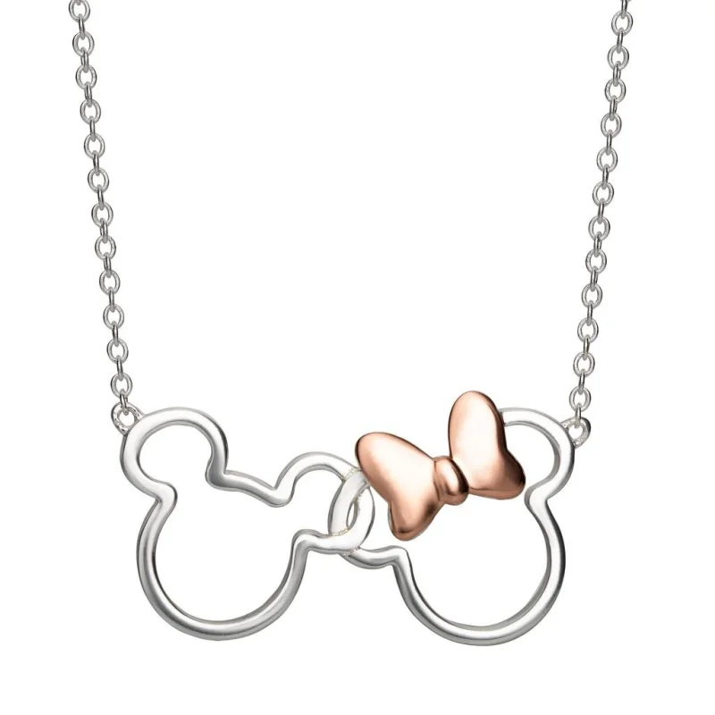 MICKEY & MINNIE - Collier en Laiton Plaqué Argent & Rose Doré