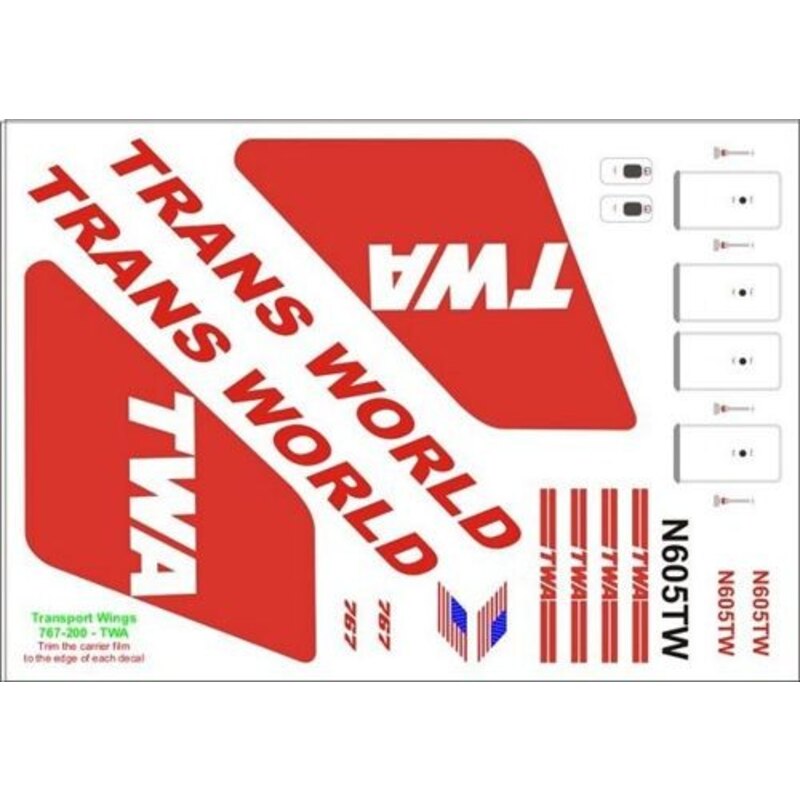 Décal Boeing 767-200 Trans World Airways. Pour plus de renseignements sur ce produit : http://www.aim72.co.uk/page231.html