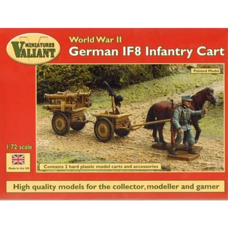 Chariot d'Infanterie allemand IF8. Inclut 2 chevaux, 2 chariots et un assortimet d'attaches, Panzerschrecks, mitrailleuse, 2 fig