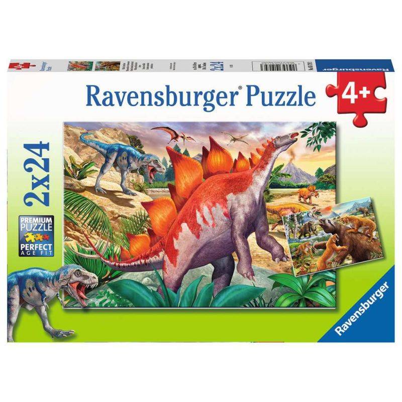 Puzzles 2x24 p - Mammouths et dinosaures