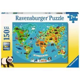 Puzzle 150 p XXL - La carte du monde des animaux