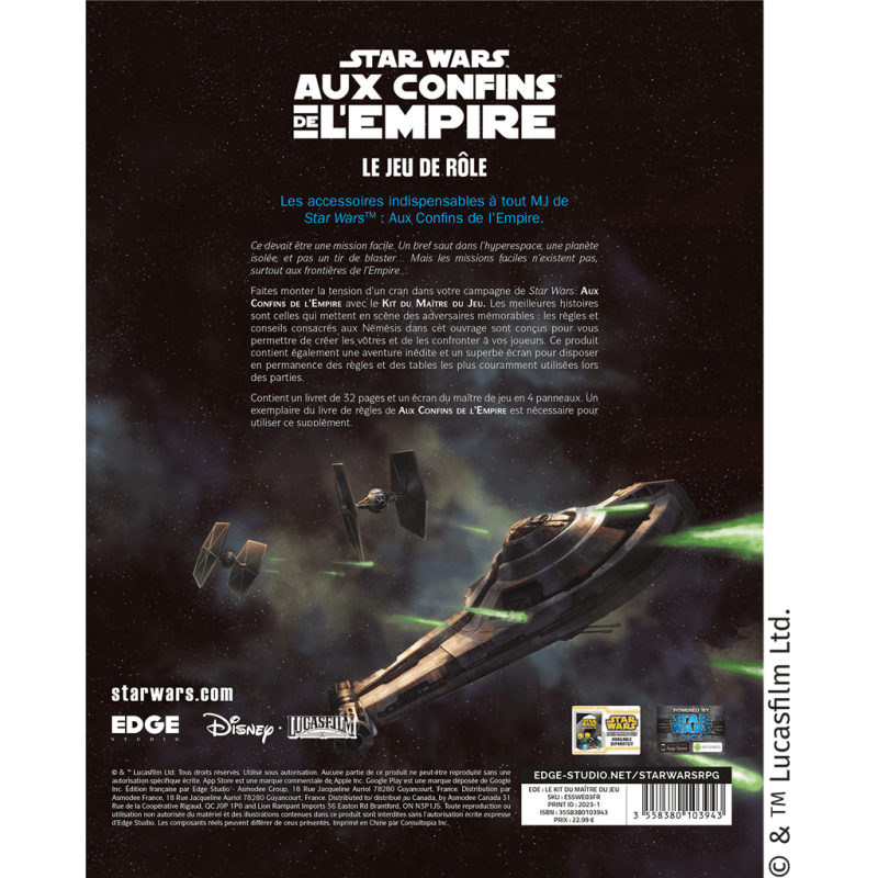 Star Wars Aux Confins de l'Empire Kit Maître Jeu