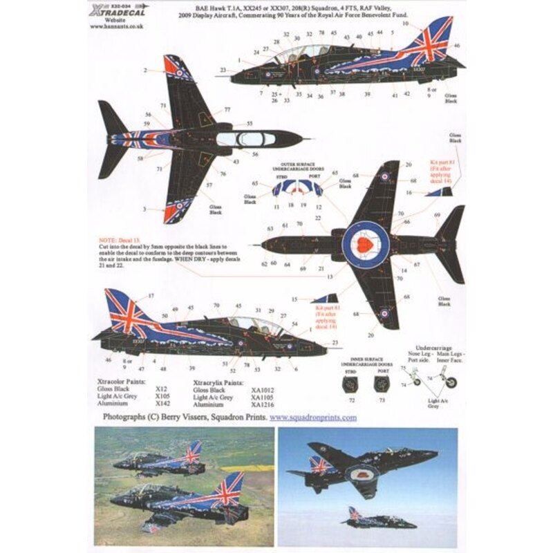 Décal BAe Hawk T.1A (1) XX245 or XX307 208(R) Squadron, 4TFS RAF Valley, 2009 Display aircraft Commemorating 90 Years of the RAF