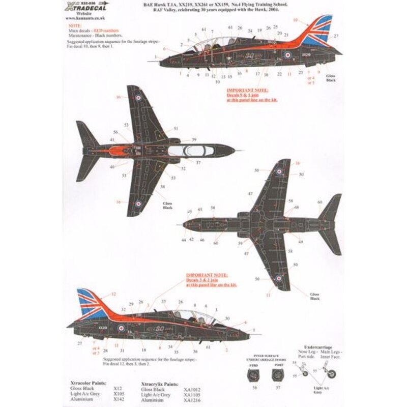 Décal BAe Hawk T.1A XX159/XX219/XX261 30th Anniversary of the Hawk, 1974-2004