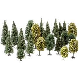 Lot de 25 arbres 10 feuillus et 15 sapins de hauteurs 5 à 14 cm