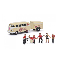 VOLKSWAGEN T1 bus avec remorque 1 essieux THE RED MONKEYS et 5 personnages