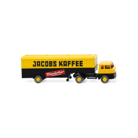 Miniature HENSCHEL HS14/16 4x2 avec semi caisse rigide 1 essieu Jacobs Kaffee