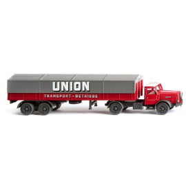 Miniature Camion 4X2 plateau Henschel Union Transport remorque 2 essieux