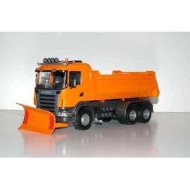 Miniature SCANIA G 6x4 orange avec lame de déneigement