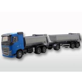 Miniature VOLVO FH16 6x4 bleu avec remorque 1 + 2 essieux