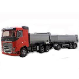 Miniature VOLVO FH16 6x4 rouge avec remorque 1 + 2 essieux