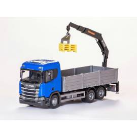 Miniature SCANIA CR 500 6x4 bleu avec grue arrière de chargement HIAB