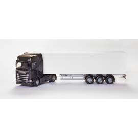 Miniature SCANIA S 4x2 noir avec remorque 3 essieux