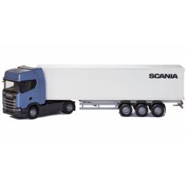 Miniature SCANIA S410 4x2 bleu avec remorque 3 essieux