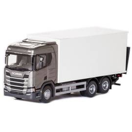 Miniature SCANIA CR 6x4 gris métallique avec caisse et hayon