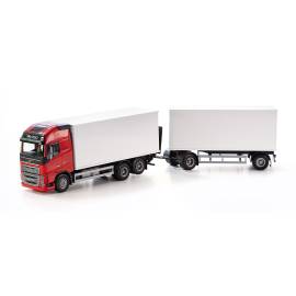 Miniature VOLVO FH 6x4 rouge avec remorque 1 + 1 essieu